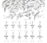 SUPERFINDINGS 60Pcs 12 Stil Engel Flügel Anhänger Fee Anhänger Mit Lobster Verschluss Schutzengel Anhängers Kunstperle Blume Perlen Clip Charm Für Schmuck Schlüsselanhänger Tasche Charm DIY