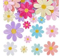 SUPERFINDINGS 64 unidades 2 juegos de parches de flores de margaritas termoadhesivos de flores de colores parches bordados florales lindos parches de reparación de ropa para vestidos, sombreros