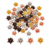 SUPERFINDINGS 64pcs 4 Colores 3D Tapas de Cuentas de Flores 16x6.5 mm Flor de Múltiples Pétalos Tapas de Cuentas de Latón Perlas Espaciadoras para Pulseras Collares Fabricación de Joyas