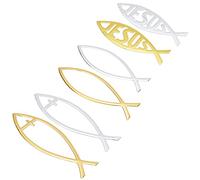 SUPERFINDINGS 6Estilos Jesus Fish Car Sticker 3D Fish Cross Car Emblem Sticker Plastic Fish Auto Emblem para Coche Barco Camiones Paredes Ventanas 15~15.2×4.8~5cm