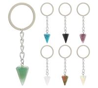 SUPERFINDINGS 7 piezas de piedras preciosas llavero de perlas de cristal natural llavero colgante de cristal de cuarzo en forma de cono con hierro plateado llaveros para bolso monedero