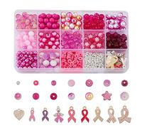 SUPERFINDINGS 723PCS DIY Concientización sobre el Cáncer de Mama Kit de Fabricación de Joyas 9 Estilos Aleación Esmalte Cinta Corazón ala Colgantes 14 Estilos Cuentas para la Fabricación de Joyas