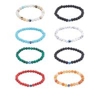 SUPERFINDINGS 8 pulseras de mal de ojo, coloridas pulseras elásticas de chakras con cuentas redondas, pulseras elásticas de piedra de lava, amuleto de buena suerte, joyería para mujeres y hombres, 2