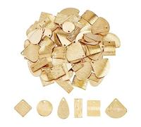 SUPERFINDINGS 96Pcs 6 Estilo Colgantes de Latón Encantos Triángulo Oval Cuadrado Ventilador Etiqueta En Blanco Colgantes Real 24K Chapado En Oro L Etiqueta de Estampado Agujero 1.2-1.5mm