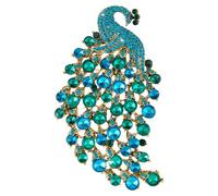 SUPERFINDINGS Broche de pavo real verde esmeralda con diamantes de imitación elegantes broches de pavo real Pines de solapa Pájaro de cristal Animal Broche de moda vintage para boda, Navidad
