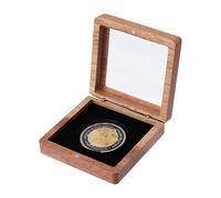SUPERFINDINGS Caja de almacenamiento de monedas individual de madera con ranura de terciopelo negro de 5 cm con ventana superior transparente para colección