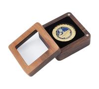 SUPERFINDINGS Caja de almacenamiento para monedas individuales, caja de presentación para monedas de desafío, soporte de monedas de madera de terciopelo negro con ranura de 40 mm y ventana acrílica