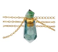 SUPERFINDINGS Collar difusor de aceites esenciales Collar difusor de aromaterapia Colgante botella de perfume de piedra de fluorita natural Botella de perfume hexagonal afilada