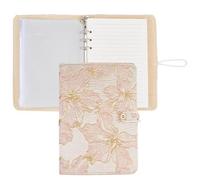 SUPERFINDINGS Cuaderno bordado A5 de flores rosas, cuaderno de 6 anillas de tela recargable con 180 papeles forrados y 10 bolsillos de PVC con cremallera para mujer, carpeta planificadora, regalo de