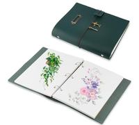SUPERFINDINGS Cuaderno de acuarela A5, 140lbs, 300 g/m², 3 anillas, grapadora de piel suave con 30 hojas de papel y etiquetas IPC DIY para diario de arte de viaje, pintar y dibujar