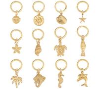 SUPERFINDINGS Juego de 12 piezas para mujer con colgante de bikini de acero inoxidable 304, color dorado 304, llavero de playa, concha de pescado, accesorio para traje de verano, accesorio para traje