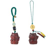 SUPERFINDINGS - Llavero de gato con colgante de madera de sándalo (2 unidades, colgante de gato de madera, colgante Maneki Neko, para bricolaje decorativo, mochila para espejo retrovisor 9,9 ~ 10,8 cm