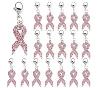 SUPERFINDINGS - Lote de 20 cuentas temáticas de sensibilización sobre el cáncer de mama, colgantes de cinta de sensibilización con colgantes, cinta a granel de sensibilización contra el cáncer, 26 x