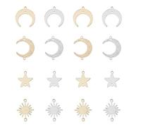 SUPERFINDINGS - Lote de 32 colgantes de latón de 8 estilos diferentes - Conector de colgantes en forma de sol, estrella de luna, para hacer joyas - Orificio: 1,2 mm
