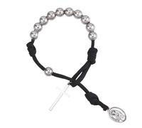 SUPERFINDINGS Rosario de Bolsillo de Oración de Acero Inoxidable Negro Tibetano de Bolsillo Paracord Rosario de Una Década de Paracord Cuentas de 28.5mm San Benito Tenner Rosario de Estilo Abierto