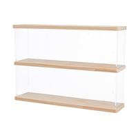 SUPERFINDINGS Soporte de Exhibición de Acrílico Vitrina de 2 nivel para Figuras Funko Pop Caja de Almacenamiento de Vitrina de Madera para Colecciones Soporte de Exhibición 39.5x9.7x27.45 cm