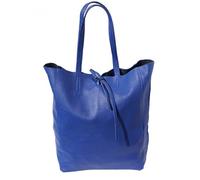 Superflybags Bolso mujer Shopper de hombro de piel auténtica modelo Elba Made in Italy, azul (bluette), L