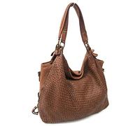 Superflybags Mujer Bolso para llevar al hombro en Piel verdadera Trenzada Vintage Modelo DORSOD 43x32x14 Made in Italy