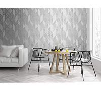 Superfresco Easy Silver Milan - Papel pintado geométrico para pegar la pared, papel pintado gris y plateado, diseño geométrico metálico contemporáneo, cubierta para pequeñas grietas, diseño de 4