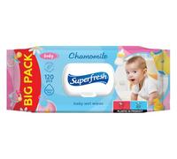 SUPERFRESH Toallitas húmedas / 72 unidades/para niños y bebés/hidratantes/con manzanilla/sin alcohol/uso diario/para viajes/flip-top