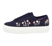 Superga 3740 Platform Flower Embroidery Sneaker Low Top Mujer Azul Marino