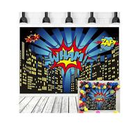 Superhero City Theme Photo Booth Birthday Party Decoration Supplies Background Studio Prop (7x5ft)
