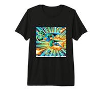 Superhéroe Dino luchando a través de una Aventura galáctica Camiseta Premium