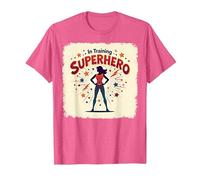 Superhéroe en Entrenamiento empoderando a Las Mujeres Estilo cómic Retro Camiseta, Hombre, Rosa Jaspeado, 3XL