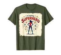 Superhéroe en Entrenamiento empoderando a Las Mujeres Estilo cómic Retro Camiseta, Hombre, Verde Oliva, 3XL