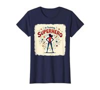 Superhéroe en Entrenamiento empoderando a Las Mujeres Estilo cómic Retro Camiseta, Mujer, Azul Marino, XL