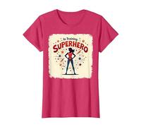 Superhéroe en Entrenamiento empoderando a Las Mujeres Estilo cómic Retro Camiseta, Mujer, Rojo Jaspeado, XS
