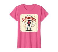 Superhéroe en Entrenamiento empoderando a Las Mujeres Estilo cómic Retro Camiseta, Mujer, Rosa Jaspeado, XS