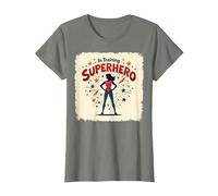 Superhéroe en Entrenamiento empoderando a Las Mujeres Estilo cómic Retro Camiseta, Mujer, Verde Militar Jaspeado, L