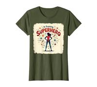 Superhéroe en Entrenamiento empoderando a Las Mujeres Estilo cómic Retro Camiseta, Mujer, Verde Oliva, XS