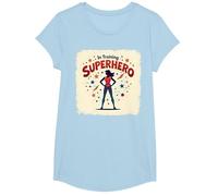 Superhéroe en Entrenamiento empoderando a Las Mujeres Estilo cómic Retro Camiseta, Niñas, Azul Bebé, Pequeña