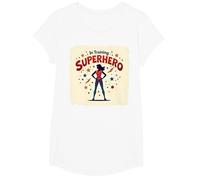 Superhéroe en Entrenamiento empoderando a Las Mujeres Estilo cómic Retro Camiseta, Niñas, Blanco, XS