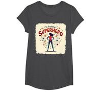 Superhéroe en Entrenamiento empoderando a Las Mujeres Estilo cómic Retro Camiseta, Niñas, Jaspeado Oscuro, XS