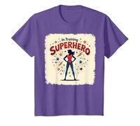 Superhéroe en Entrenamiento empoderando a Las Mujeres Estilo cómic Retro Camiseta, Niños, Morado Jaspeado, 8 años