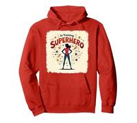 Superhéroe en Entrenamiento empoderando a Las Mujeres Estilo cómic Retro Sudadera con Capucha, Unisex para Adultos, Rojo, L