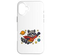 Superhéroe mapache volando a través del espacio - Dibujos animados divertidos Carcasa para iPhone 16 Plus