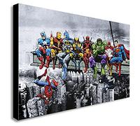 Superheroes - Lienzo decorativo enmarcado para pared con marco, diseño de comida en rascacielos, varios tamaños (A3 40,6 x 30,5 cm)
