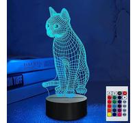 SUPERHONGJIHAO Luz nocturna 3D para niños, lámpara LED de gatito 3D con control remoto, 16 colores cambiantes, regalo de cumpleaños para niños