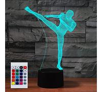 SUPERHONGJIHAO Luz nocturna para niños 3D Taekwondo Karate lámpara LED con control remoto 16 colores cambiantes regalo de cumpleaños para niños
