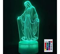 SUPERHONGJIHAO Luz nocturna para niños, lámpara LED 3D Virgen María con control remoto, 16 colores cambiantes, regalo de cumpleaños para niños
