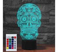 SUPERHONGJIHAO Luz nocturna para niños, lámpara LED de calavera 3D con control remoto, 16 colores cambiantes, regalo de cumpleaños para niños
