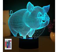 SUPERHONGJIHAO Luz nocturna para niños, lámpara LED de cerdo 3D con control remoto, 16 colores cambiantes, regalo de cumpleaños para niños