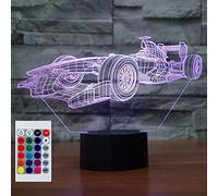 SUPERHONGJIHAO Luz nocturna para niños, lámpara LED de coche de carreras 3D con control remoto, 16 colores cambiantes, regalo de cumpleaños para niños