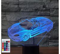 SUPERHONGJIHAO Luz nocturna para niños, lámpara LED de coche deportivo 3D con control remoto, 16 colores cambiantes, regalo de cumpleaños para niños