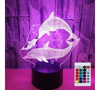 SUPERHONGJIHAO Luz nocturna para niños, lámpara LED de delfín 3D con control remoto, 16 colores cambiantes, regalo de cumpleaños para niños