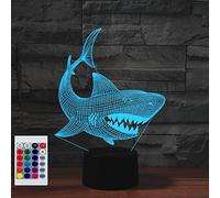 SUPERHONGJIHAO Luz nocturna para niños, lámpara LED de tiburón 3D con control remoto, 16 colores cambiantes, regalo de cumpleaños para niños